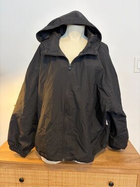 NWT Black Hooded Windbreaker Jacket XXL